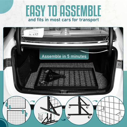 2 Gridwall Panels | 5 FT Tall x 2 FT Wide Portable Display Stand for Vendor Events with Caster Wheels | Heavy Duty Grid Wall with 16 Hooks Included | Gridwall Panel Display Stand for Easy Assembly