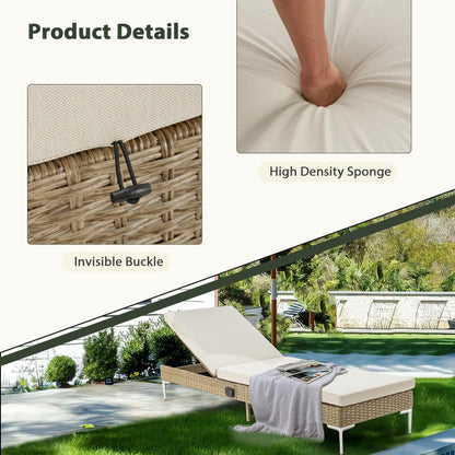 HOMREST Outdoor Chaise Lounge Chair Set of 2, Patio Wicker Lounge Chairs with Adjustable Backrest, Rattan Pool Sunbathing Chaiser with Removable Cushion (Khaki)