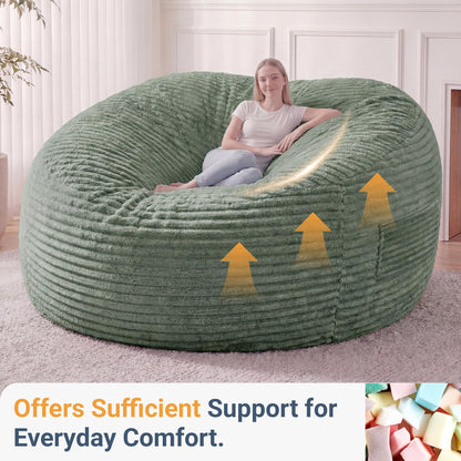 Claiks 8 Ft Giant Foam Bean Bag Chair, Oversized Couch with Removable Cover, Soft Plush Bean Bag Chairs for Adults and for Kids Teens Adults in Living Room, Green