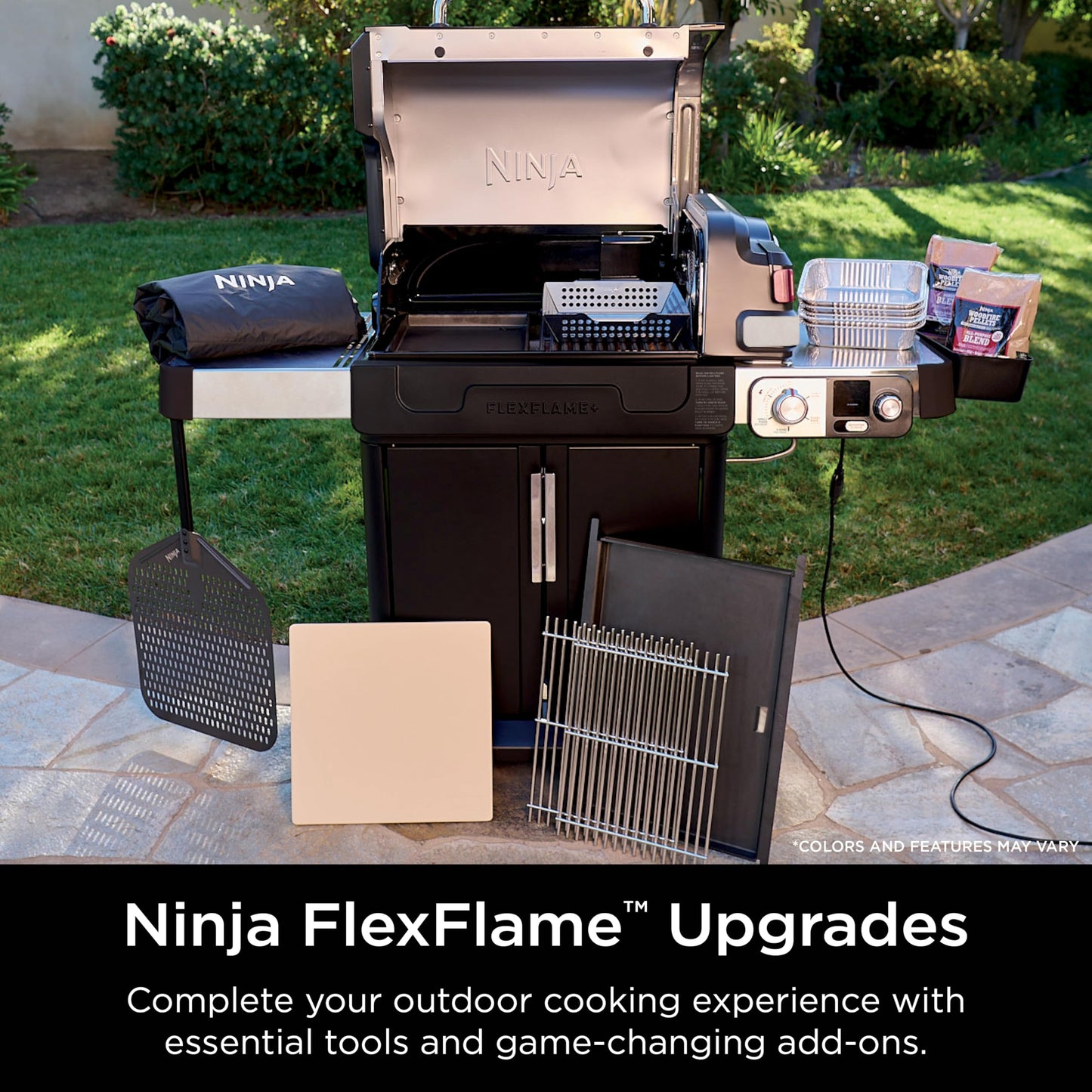 Ninja FlexFlame Upgrades 16’’ Artisan Pizza Stone, Durable Cordierite Stone, 5-Minute Pizzas, Homemade Artisan Pizza, Bread, Calzones, & More, Heat-Safe up to 600F, XL Surface, XSKPGPIZASTN
