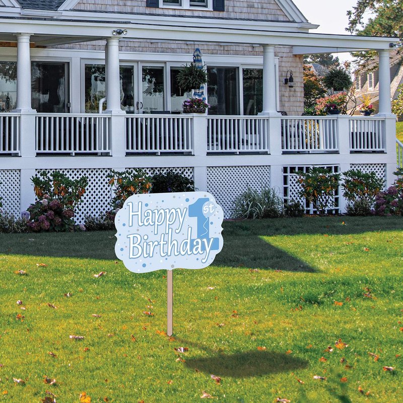 Beistle 3 Piece Happy 1st Birthday Yard Signs With Wooden Stakes - Durable Cardstock - Outdoor Lawn Party Decorations and Supplies