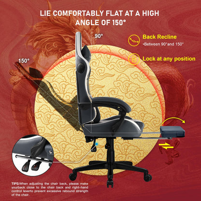 GTPLAYER Gaming Chair with Bluetooth Speakers and Footrest, Dragon Series Video Game Chair, Heavy Duty, Ergonomic, Esports Computer Office Chair,(BLUEGRAY)