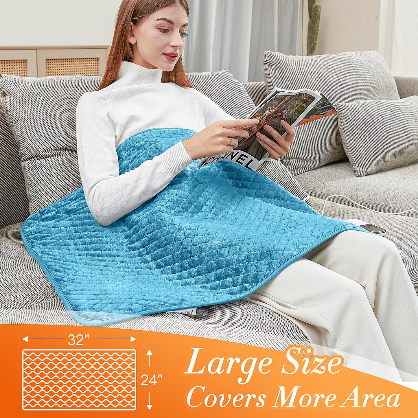 King Size Heating Pad for Back Pain 32"x24" Extra Large Electric Heating Pad for Period Cramps Relief & Body Neck Shoulder Auto Shut Off Heat Pad Temperature Settings Machine Washable Gray