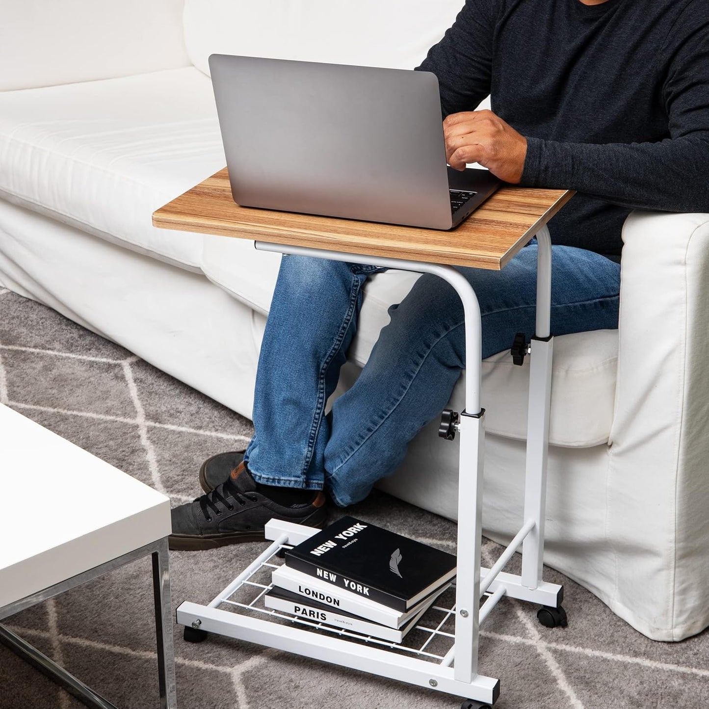 Mind Reader Height Adjustable Laptop Stand, Computer Table, Work Table, MDF, Black, 19" L x 12" W x 31" H
