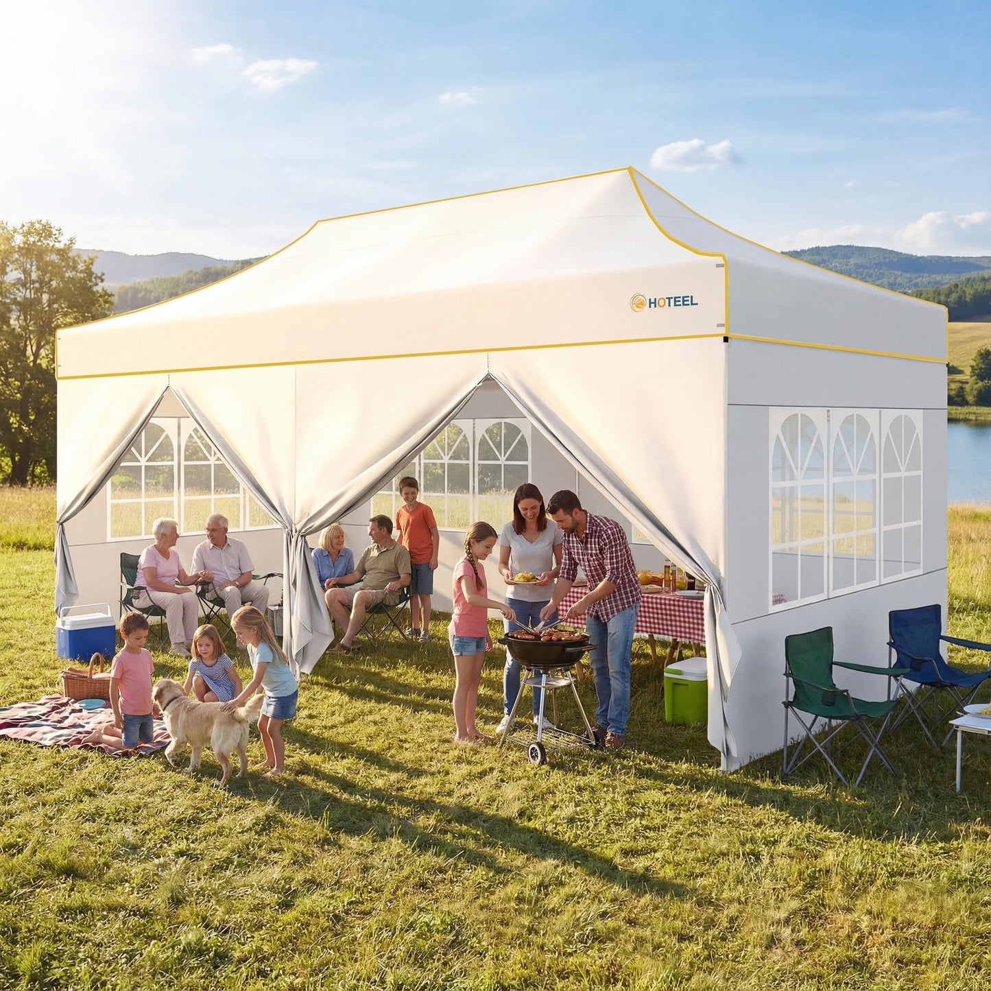 Hoteel 10x20 Pop Up Canopy Tent Heavy Duty with 6 Sidewalls, Waterproof Party Tent, Easy Set-up Commercial Instant Tents with Roller Bag & Sandbags, Hexagonal Leg (1-Year Warranty)