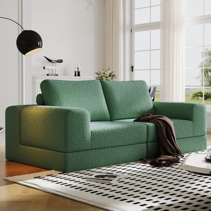 Cloud Modular Sectional Sofa, DIY Combination Modular Couch for Living Room, Unique Knitted Fabric Love Seat Couches with 2 Pillows, 2 Seater Comfy Sectional Couch with No Assembly (Green)
