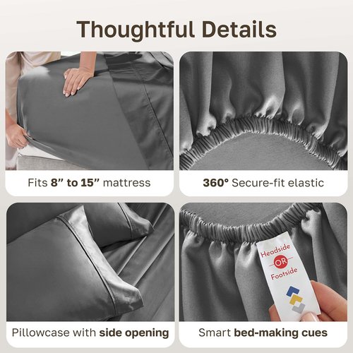 California Design Den Twin Sheet Set - 100% Soft Cotton, 400 Thread Count, Silky Smooth Sateen - Grey