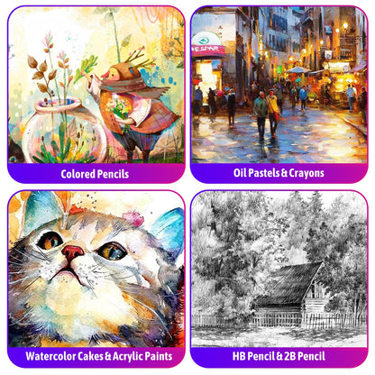 iBayam Arts and Crafts Kits for Adult, 195-Pack Deluxe Art Set Box with 3 PCS Drawing Pads, Canvases, Acrylic Painting, Drawing & Art Supplies for Pumpkin, Halloween, Christmas