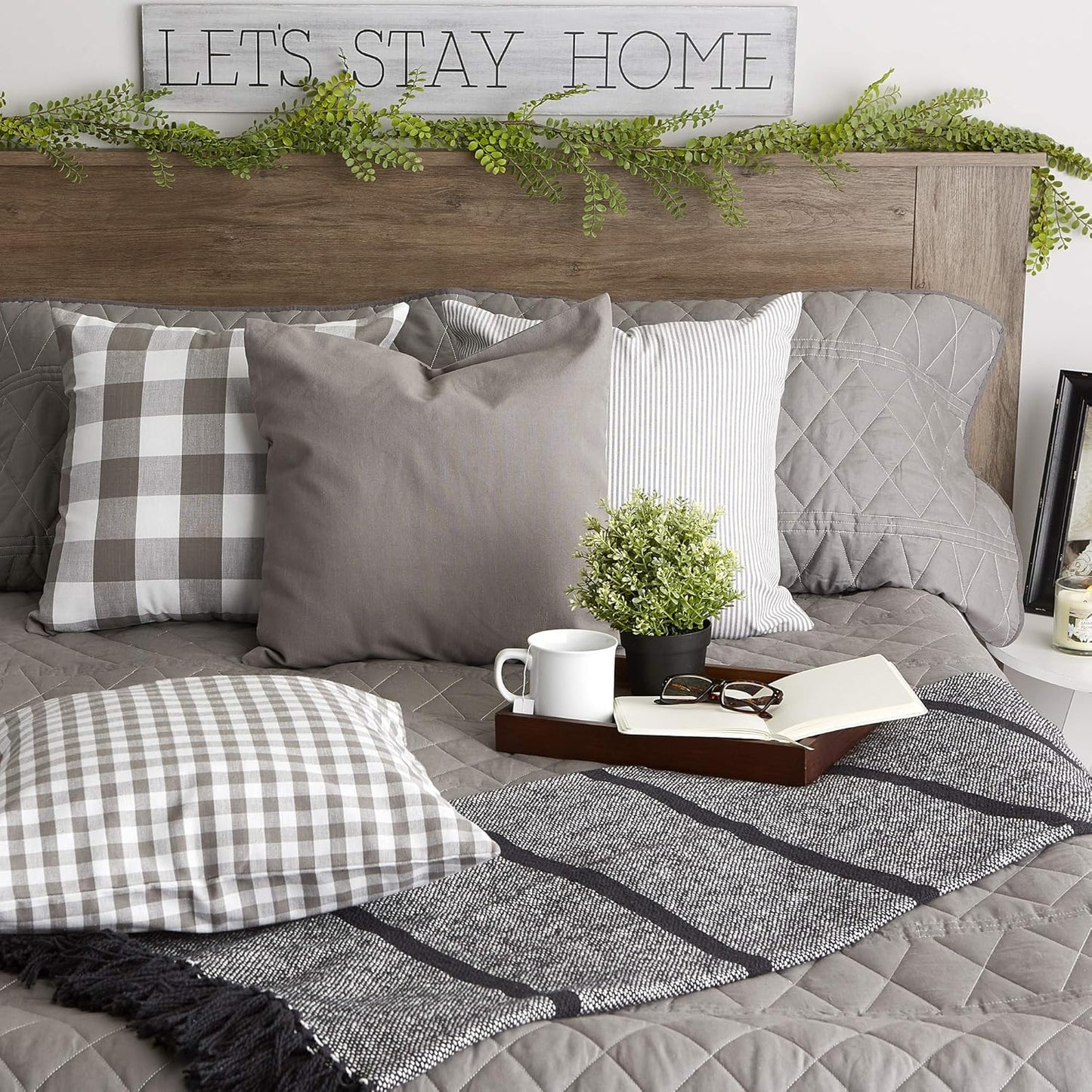 DII Decorative Square Throw Pillow Cover Collection, Cotton, Machine Washable, 18x18, Gray Assorted, 4 Piece