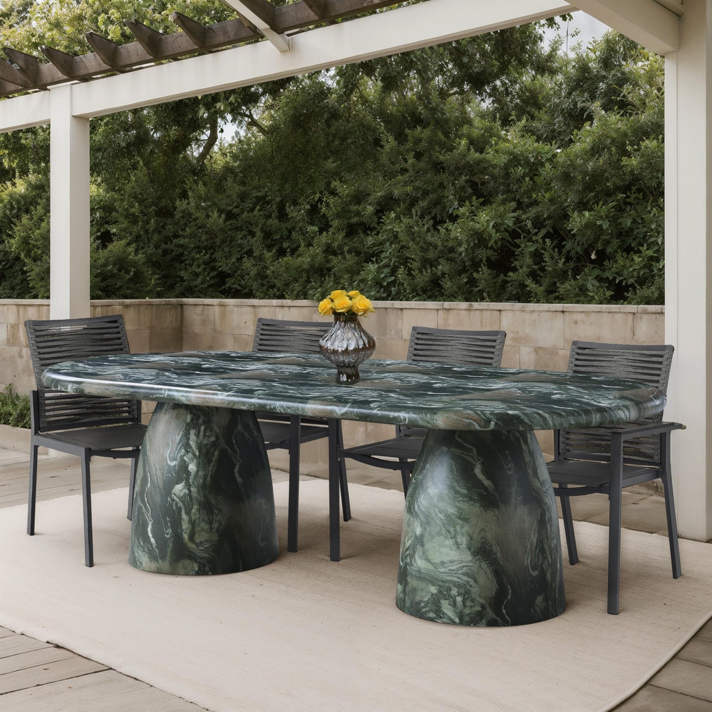 Meridian Furniture 708Green-T Cosenza Collection Art Deco 96" Indoor/Outdoor Concrete Dining Table with Green Marble Finish, 96" W x 44.5" D x 30" H