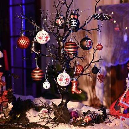 Valery Madelyn Halloween Ornaments Tree Decorations Indoor, 40ct Medium Set Variety Shatterproof Scary Skeletons Owl Bats Hanging Ball Ornaments Set for Small Tree, Spooky Holiday Party Home Decor