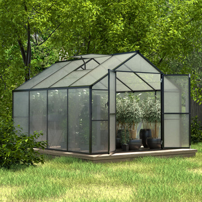 BlueWish 8x8FT Greenhouse for Outdoors, Greenhouses with Adjustable Vents, Lockable Door, Outdoor Aluminum Greenhouse Kit with Polycarbonate Panel, Walk-in Green House for Garden, Backyard, Gray