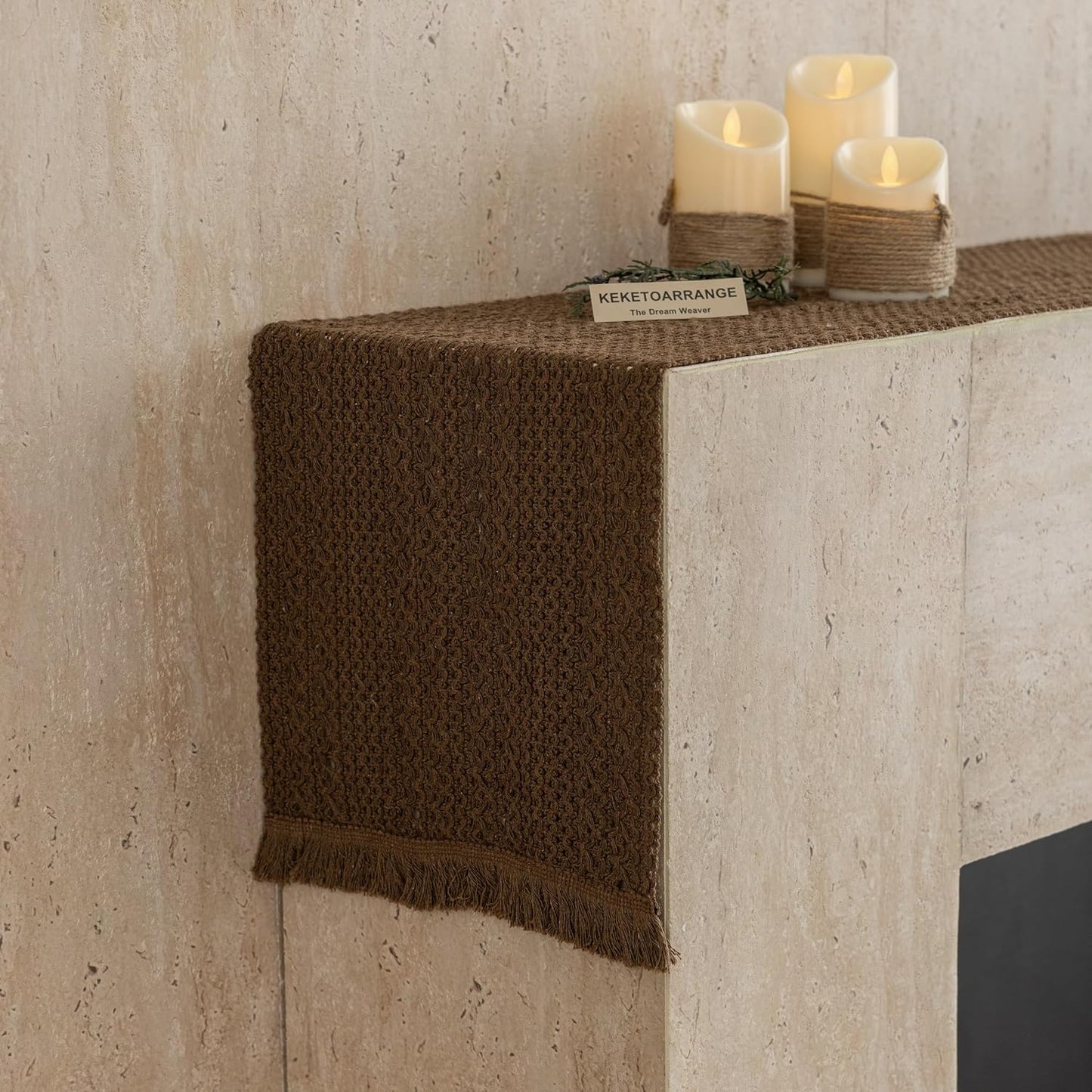 13x90 Inches Keketoarrange Boho Brown Table Runner for Home Decor Farmhouse Macrame Woven Burlap Jute Rustic Coffee