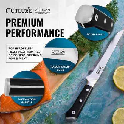 Cutluxe Carving Knife Set for BBQ & Brisket – Razor Sharp German Steel Slicing and Boning Knife for Meat Cutting, Full Tang & Ergonomic Handle, Grilling Gifts for Men – Artisan Series