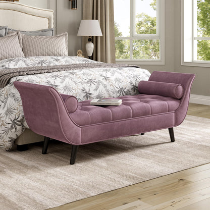 Christopher Knight Home Jolie Modern Velvet Upholstered Ottoman Bench with Pillow, Wooden Bedroom End of Bed Bench, Entryway Ottoman Foot Rest, Living Room Sofa Extra Seat, Purple