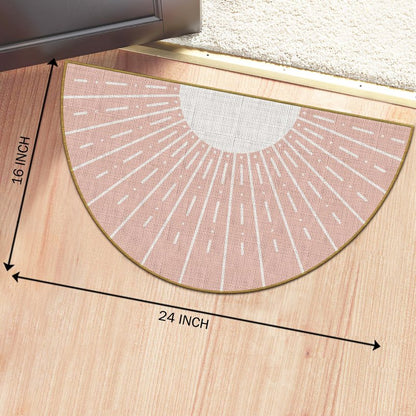 Mingnei Pink Boho Linen Doormat for Home, Kitchen, Girls Room Entrance - Bohemian Style, Mid Century Modern, Indoor/Outdoor Welcome Mat 30x17