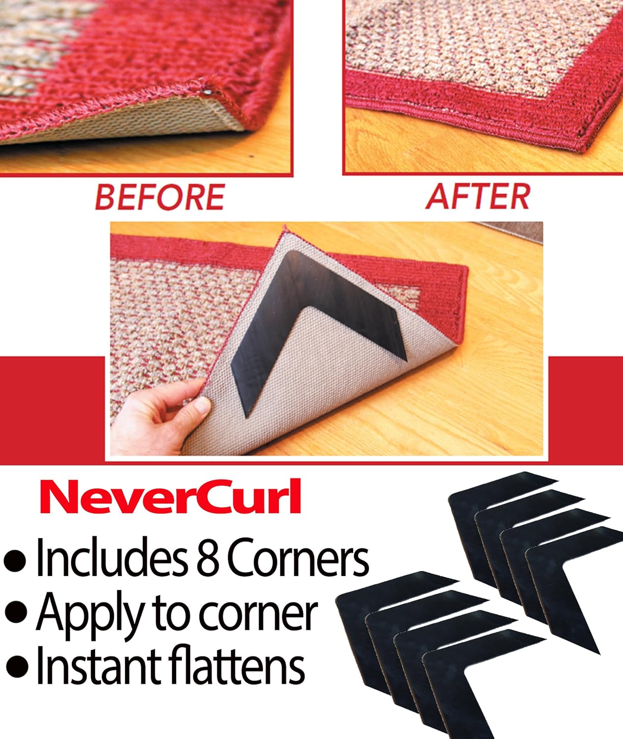 iPrimio NeverCurl V Shape Design Rug Corner Gripper to Stop Rug Corner Curling, Safe for Wood Floors