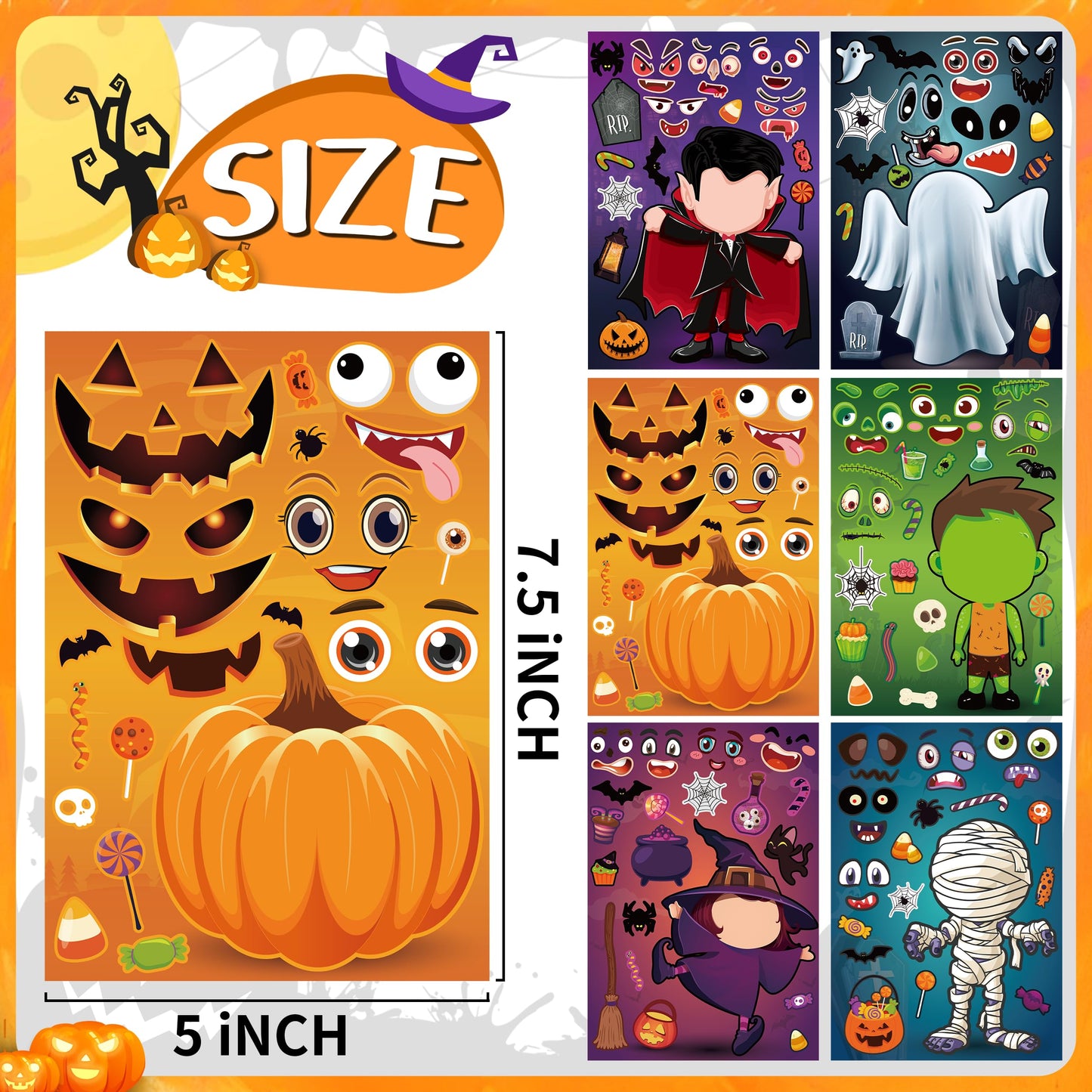 LINAYE 48 Sheets Halloween Stickers Crafts for Kids Toddlers, Make Your Own Stickers, Halloween Goodie Treat Bag Fillers Game Activities for Kids Toddlers Halloween Party Favors