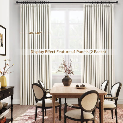 Pinch Pleated 100% Blackout Linen Curtains 96 Inches Long for Bedroom Living Room Memory Trained Pinch Pleat Linen Curtains Rustic Farmhouse Thermal Insulated Natural Cream Pleated Drapes 8ft 40x96