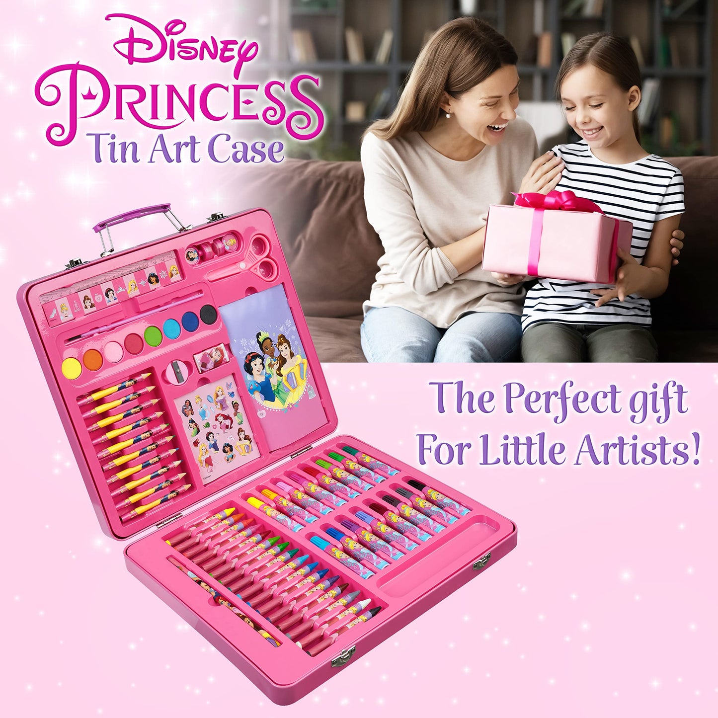 Disney Colored Pencils Art Supplies Kids Drawing Kit School Supplies Painting Kit Girls Drawing Pencils Art Kit Travel Case with Crayons Arts and Crafts for Kids 4-12