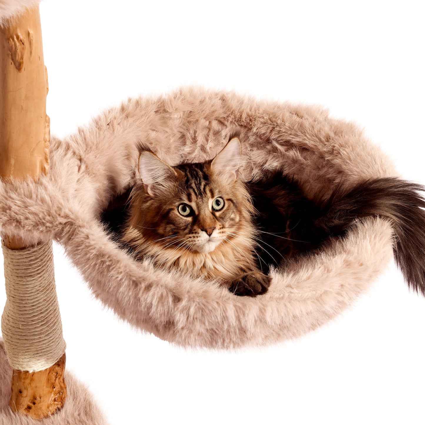 Aesthetic Cat Tree Tower for Large Cats, Large Cat Tree for Maine Coon Indoor Cats with Faux Fox Fur, Solid Wood Sisal Scratching Post, Hammock, Perches, Platform, Toy Ball
