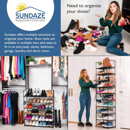 2 Closet, 10 Sundaze Shoe Rack - Tier Shoe Rack for Front Door Entrance, Sturdy Long Shoe Organizer for Bedroom