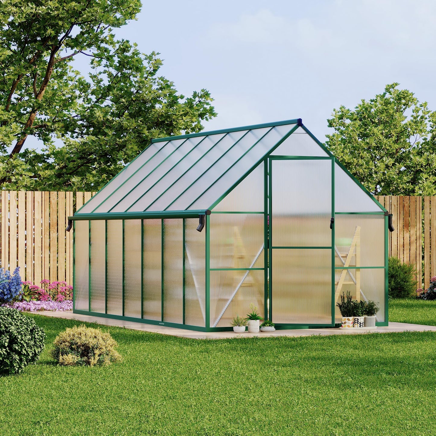 Polycarbonate Greenhouse for Outdoors, Large Walk-InGreenhouse with Quick Setup Structure and Roof Vent, Greenhouse with Ventilation