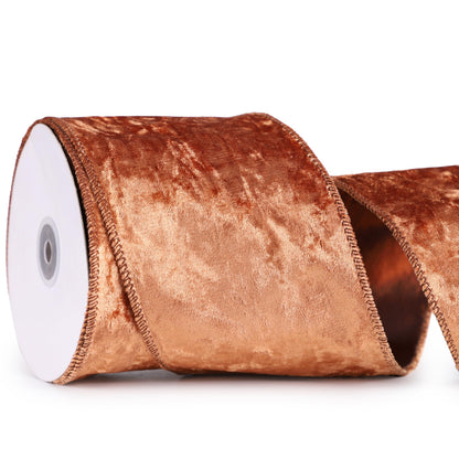 MAYREEL 4 Inch Copper Crushed Velvet Ribbon Wired Extra Wide Bronze for Christmas Decorations Gift Wrapping Wreaths Tree Toppers 10 Yards
