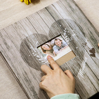 Holoary Self Adhesive Page Scrapbook Photo Album with Metallic Pen for 3x5 4x6 5x7 6x8 8x10 Hand Made DIY 40 pages Albums, Printed Kraft Paper Cover Memory Book (Wood Grain with Window)