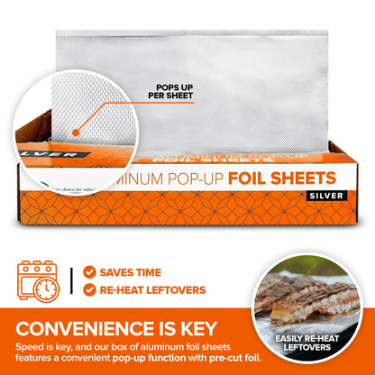 Stock Your Home Aluminum Foil Sheets, 200 Count, 15' Extra Wide Heavy Duty, Pop Up Foil Sheets for Restaurant, Deli, Home Use