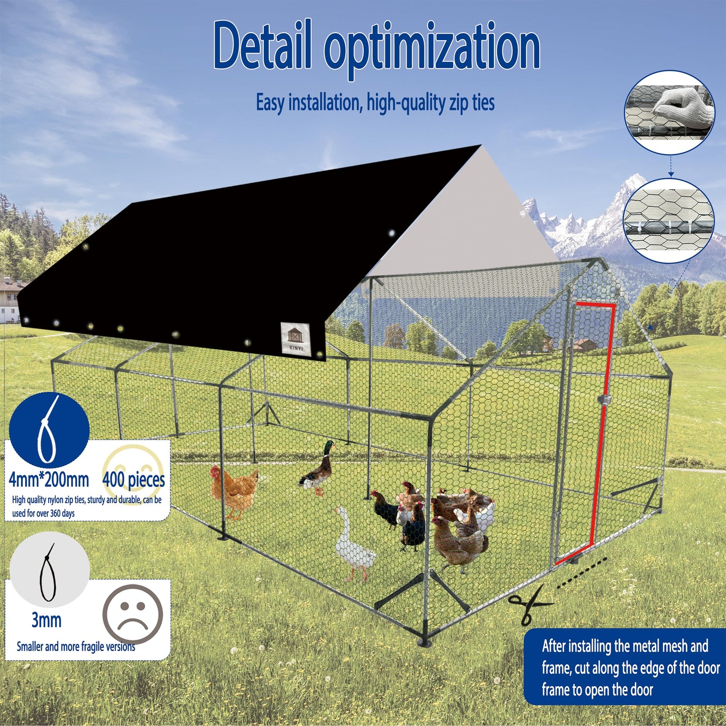 Chicken Runs for Yard with Cover, Metal Chicken Coop, Upgraded Anti-UV 180g/㎡ PE Cloth & 1.1mm Thickened PVC-Coated Hexagonal Chicken Wire Mesh & More Galvanized Steel Standpipes,19.7×9.8×6.4FT