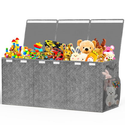 Beadsky Extra Large Toy Box, Toy Chest for Toddlers with Lids, Collapsible Toy Storage Organizer, Kids Bin Boxes Storage Basket for Boys, Girls, Nursery, Living Room, Playroom, 40"x14"x16", Gray