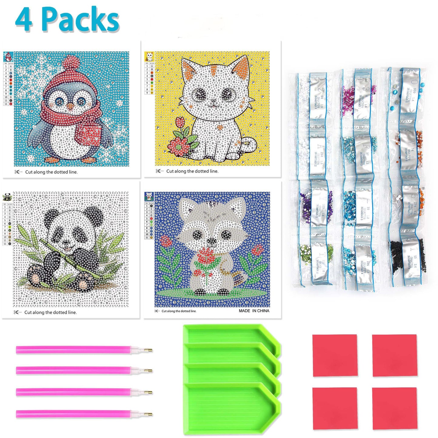 Libfx Diamond Art Kits for Kids 4 Pcs Diamond Art for Girls Boys Beginners Arts and Crafts for Kids Ages 8-12 (Penguin Panda)