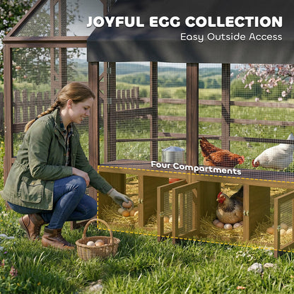 PawHut Large Wooden Chicken Coop for 8-10 Hens, Walk-in Chicken Run with Waterproof Cover, Nesting Boxes and Perches, Outdoor Poultry Cage Rabbit Hutch for Backyard, 83" x 73" x 73", Dark Brown