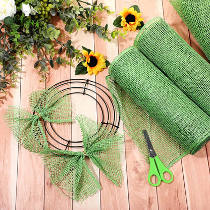 Chuangdi 3 Rolls Poly Burlap Deco Mesh 10 Inch Army Green Deco Poly Decorative Mesh Ribbon Wrapping Ribbon Rolls for Home Door Wreath Decoration DIY Crafts Making