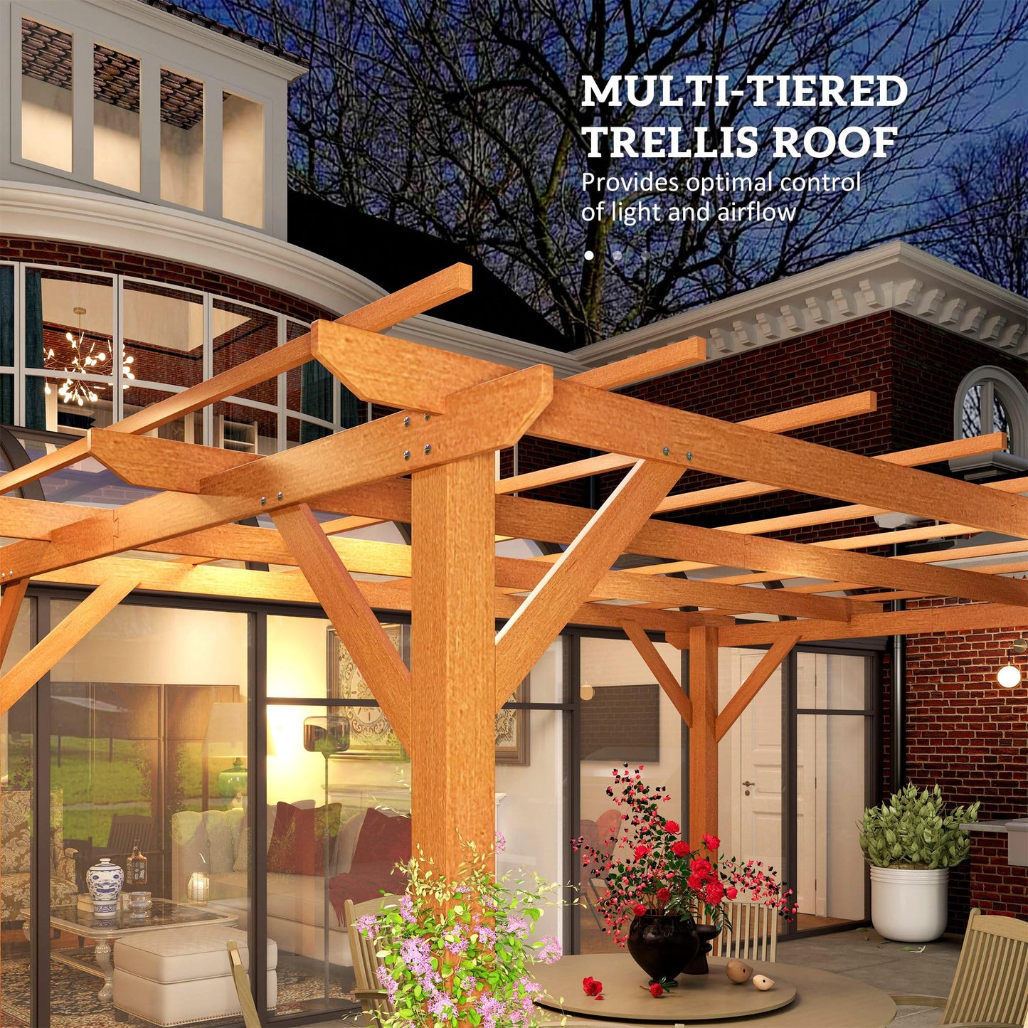 Outsunny 10' x 13' Outdoor Pergola, Wood Gazebo Grape Trellis with Stable Structure and Concrete Anchors for Climbing Plant Support, Garden, Patio, Backyard, Deck, Dark Brown