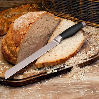 Zulay Kitchen Serrated Bread Knife - Ultra Sharp Stainless Steel Bread Knife for Homemade Bread, Cakes & Bagels - Razor Sharp Wavy Edge Bread Cutter & Slicer - 8-Inch Blade with 5-Inch Handle - Black