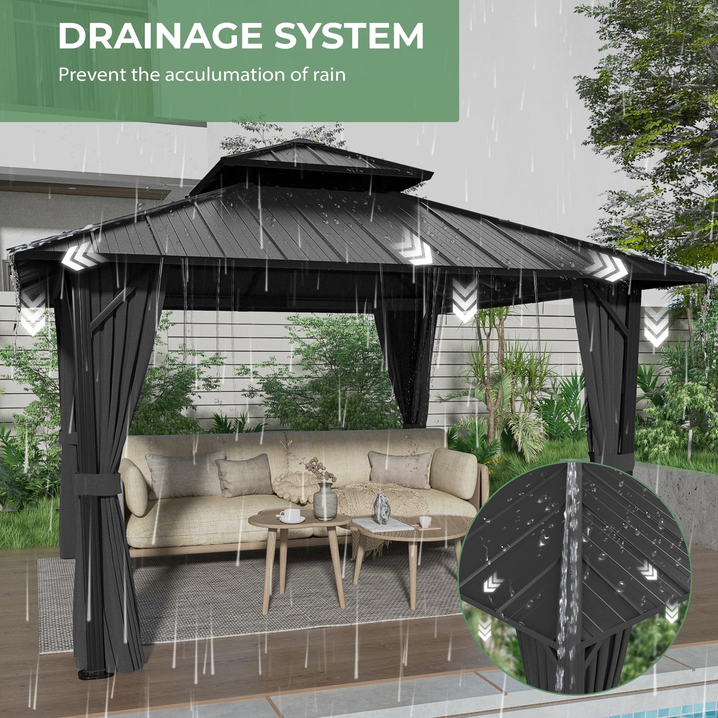 LUXIJOY 12' x 12' Hardtop Gazebo, Aluminum Frame with Double Galvanized Steel Roof, Outdoor Metal Gazebo with Netting & Curtains for Backyard, Garden, or Deck, Grey