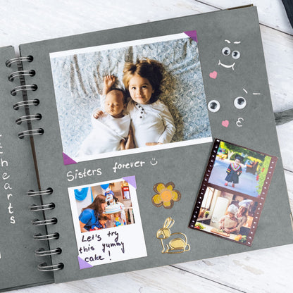 Bstorify Square Scrapbook Photo Albums 60 Pages (21 x 21 Cm) Grey Thick Paper, Hardcover, Metal Corners, Ribbon Closure - Ideal for Your Scrapbooking Albums, Art & Craft Projects (Grey, 21 x 21 Cm)