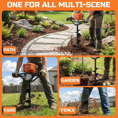 PROYAMA 54cc Post Hole Digger Gas Powered 2 Cycle Earth Auger, 5-Year Warranty Gear Box, 4 Drill Bits 4" 6" 8" 12" + Extension Rod 12" 20"