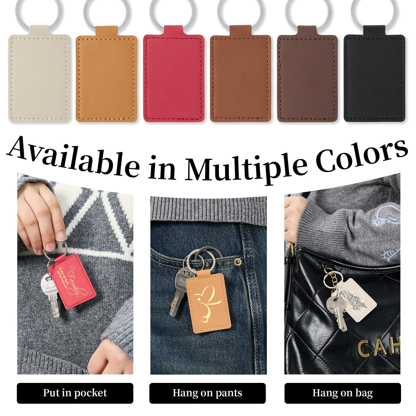 30 Pcs DIY Leather Key Fob Blanks Kit Rectangular PU Leather Keychains with Metal Keychain Rings 6 Colors for Laser Engraving Stamping Painting Working Key chain Craft Supplies Unique Gift Making