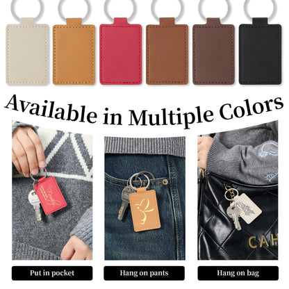 30 Pcs DIY Leather Key Fob Blanks Kit Rectangular PU Leather Keychains with Metal Keychain Rings 6 Colors for Laser Engraving Stamping Painting Working Key chain Craft Supplies Unique Gift Making