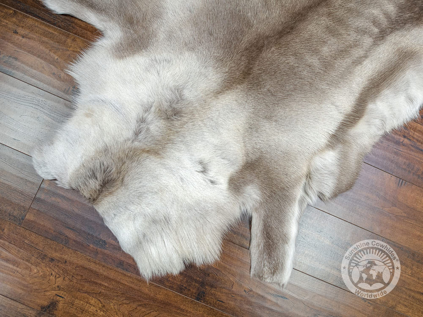 Sunshine Cowhides 100% Genuine Nordic Reindeer Hide Rug - Greyish Animal Skin Rugs for Bedroom, Living Room, Office, & Bathroom, Premium Décor for Aesthetic Living - XL (3-4 x 4-5.5 ft)