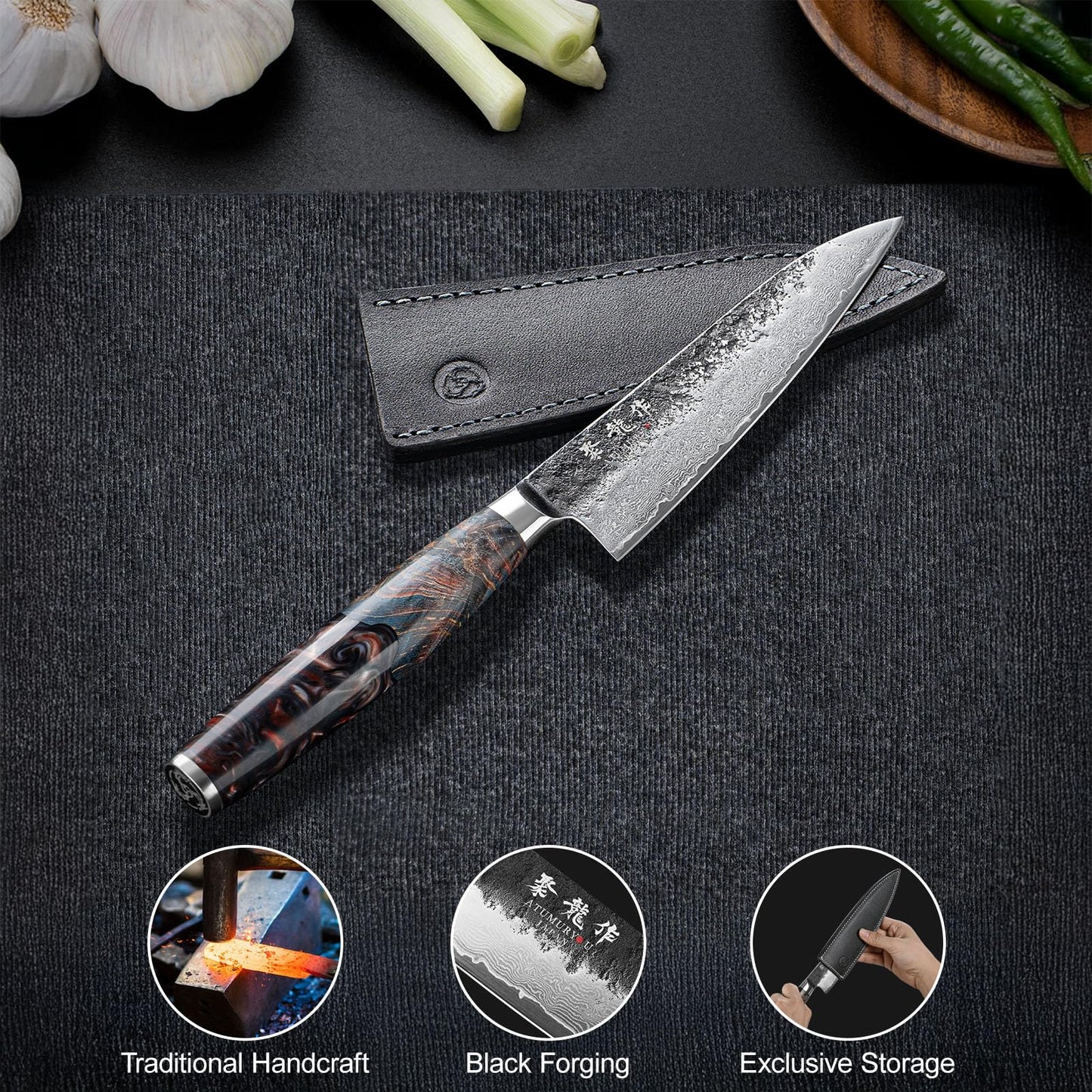 5.5'' Japanese Utility Knife with VG10 Core, Handcrafted 67-Layer Damascus Chef Knife with Ergonomic Handle, Full Tang Multi-Purpose Petty Knives with Luxury Gift Box, Cooking Gifts for Men