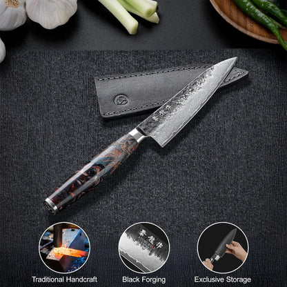5.5'' Japanese Utility Knife with VG10 Core, Handcrafted 67-Layer Damascus Chef Knife with Ergonomic Handle, Full Tang Multi-Purpose Petty Knives with Luxury Gift Box, Cooking Gifts for Men