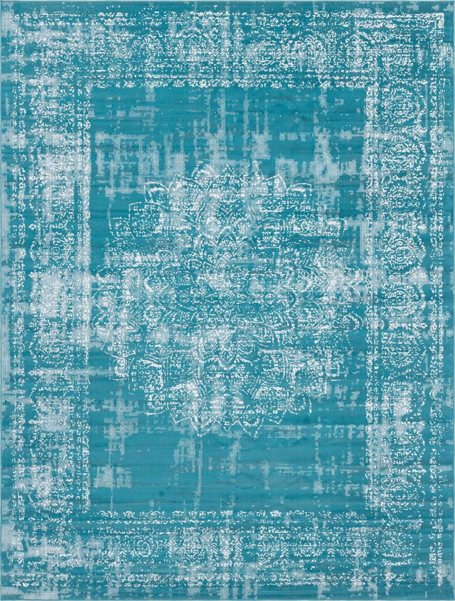 Unique Loom Aarhus Collection Vintage Border Area Rug (10' 0 x 13' 0 Rectangular, Teal/Ivory)