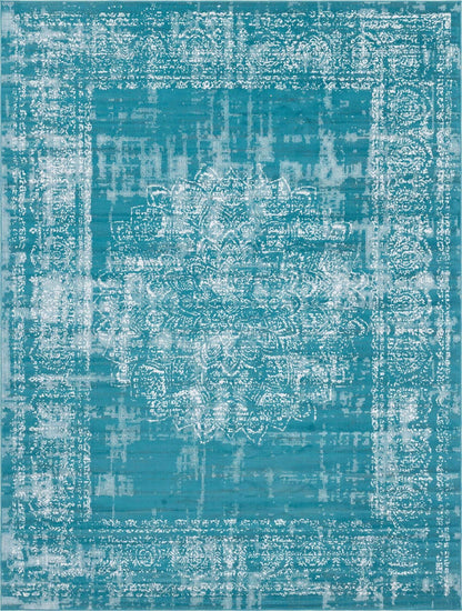 Unique Loom Aarhus Collection Vintage Border Area Rug (10' 0 x 13' 0 Rectangular, Teal/Ivory)