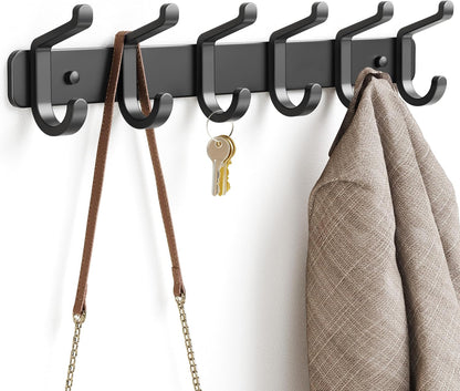 Pickpiff Coat Rack - Heavy-Duty Wall-Mounted Metal Hanger with 6 Hooks for Hats, Clothes & More | Black, 1 Pack