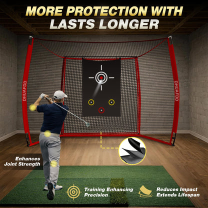 DHUAFDD Golf Hitting Net with Impact Screen 10 X 8 ft Golf Net with HD Simulator Screen & Target Cloth for Home Backyard Garage Golf Simulator Cage for Swing Training Indoor Outdoor Use