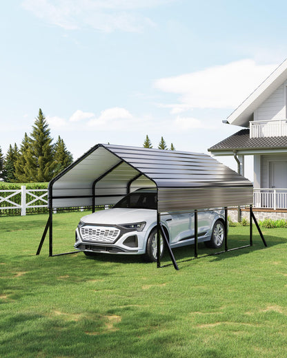 Garvee 10'x15' Metal Carport, Heavy Duty Car Ports Kit All-Weather for Pickup Trucks, Boats, RVs, Tractors, Reinforced Frame with Anchors